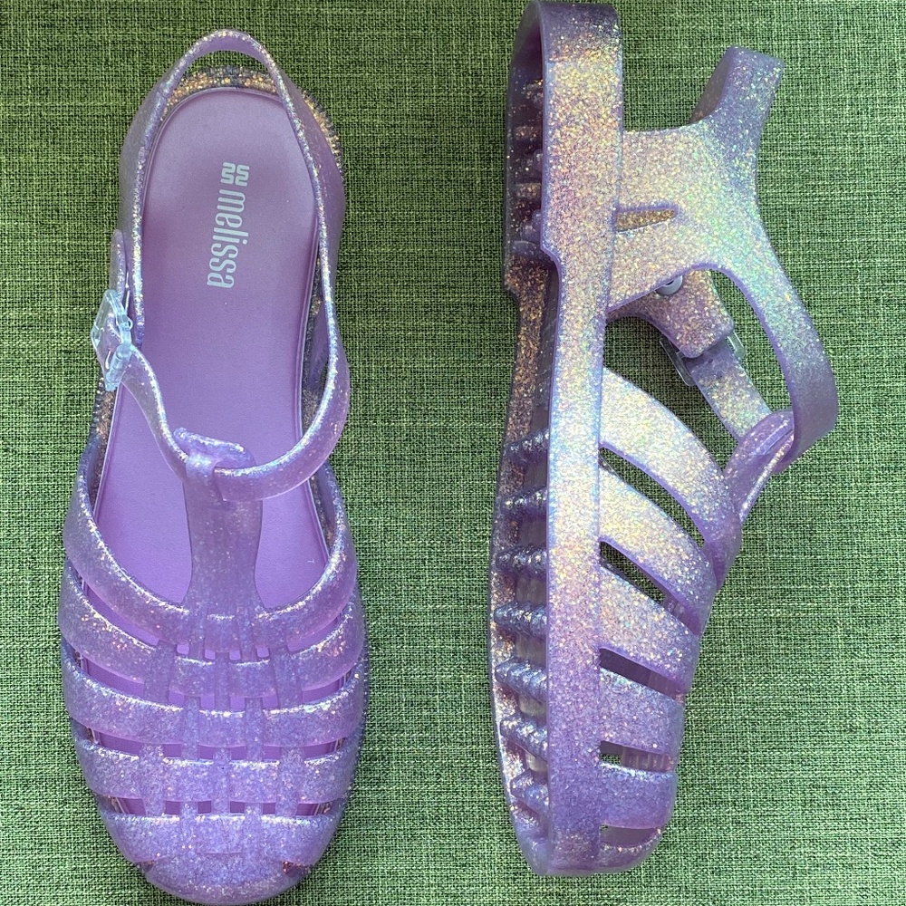 Melissa Possession Shimmer Jelly Flats Color: Glitter Lilac Size 8